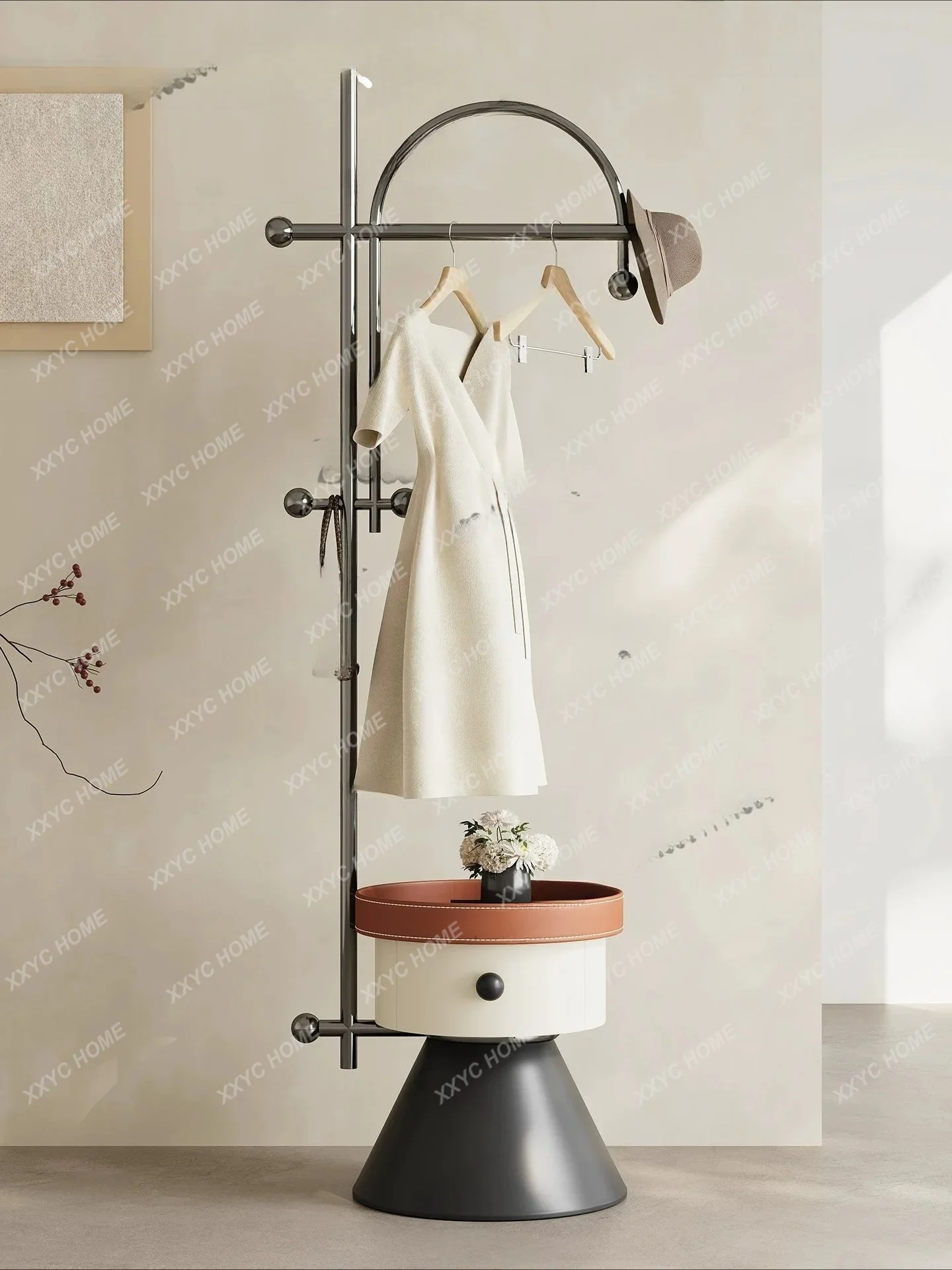 XX light luxury floor coat rack stainless steel clothes hanger bedside storage cabinet integrated