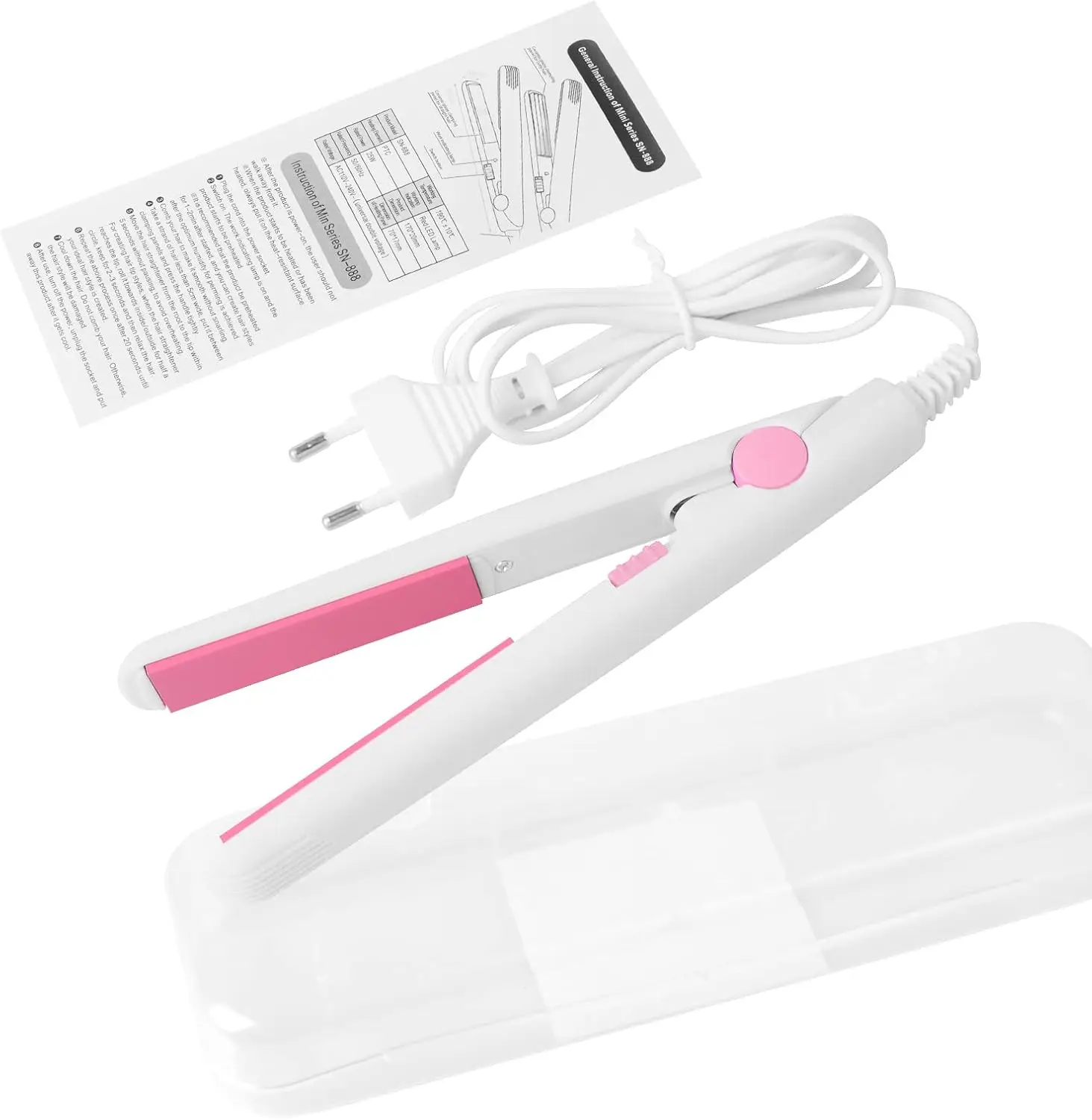 

2 in 1 Mini Hair Straightener with Ceramic Tourmaline Plate, US Plug, Lightweight Portable for Home Use (White)