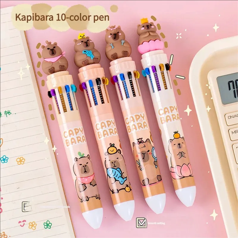 Kawaii كابيبارا متعدد الألوان القلم 0.5 مللي متر قلم حبر ملون الكرتون الإبداعية هلام كابيبارا القلم عشرة ألوان البني الملونة 10 ألوان