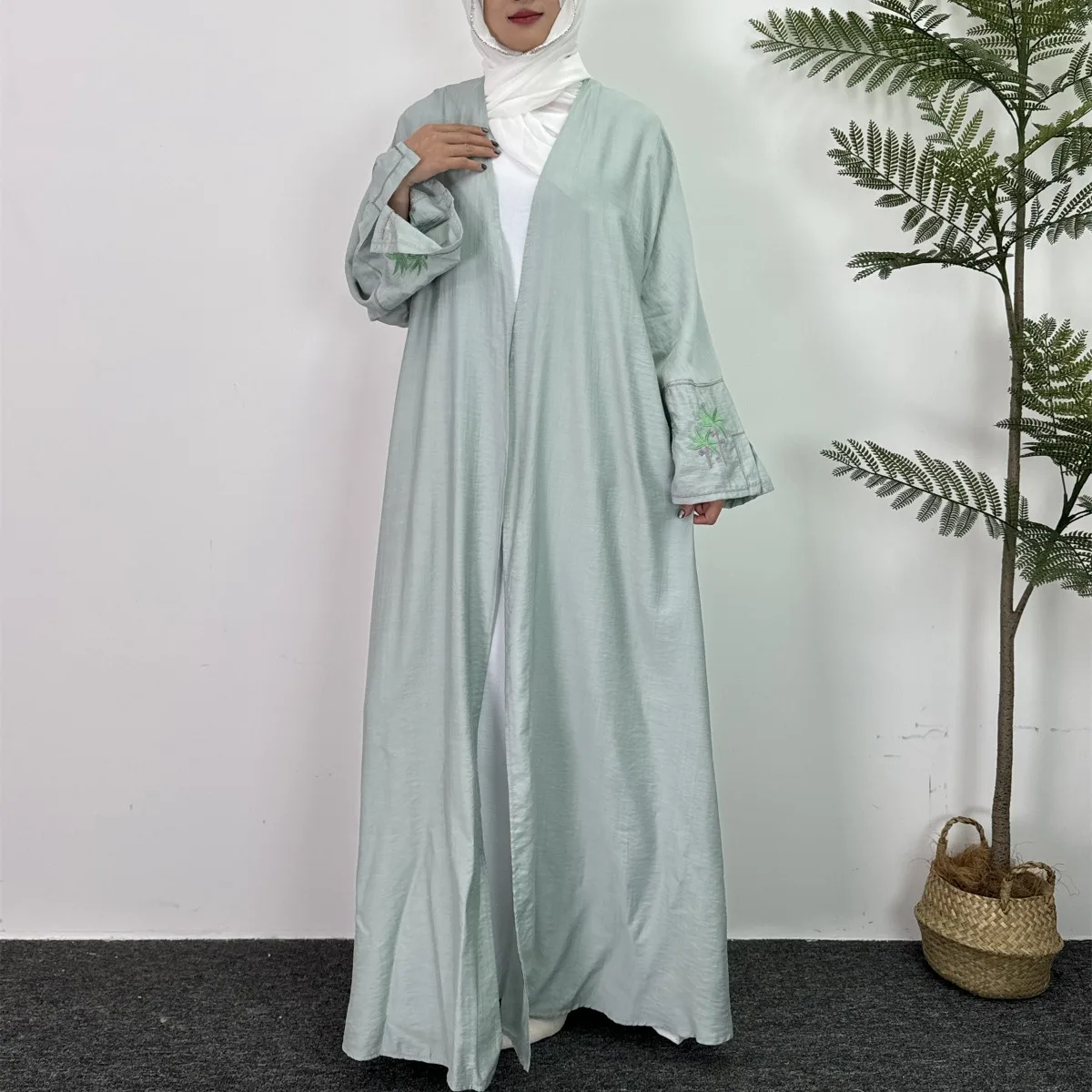 Embroidery Open Front Abaya Long Sleeve Women\'s Clothing Muslim Cardigan Abayas Out Kaftans Women Jilbabs Maxi Inner Dress