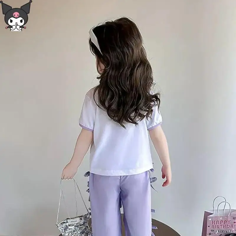 

Hello Kitty Kuromi аниме для девочек, цветной комплект футболок с бантом, комплект с рисунком Kawaii Sanrio, новые летние брюки с короткими рукавами и принтом, милые