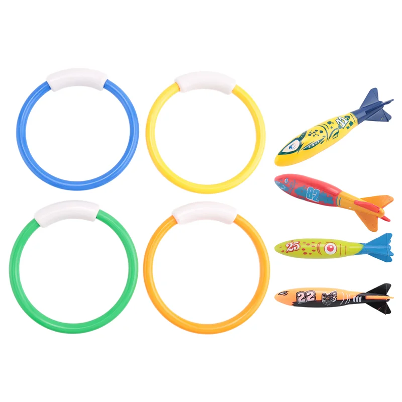 

WOWFU-8 Pcs Underwater Swimming Pool Diving Rings, Diving Throw Torpedo Bandits For Kids Gift Set. Training Dive For L