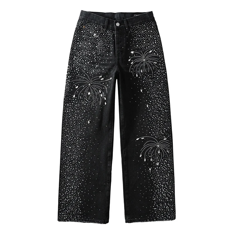 

Black Rhinestones Baggy Jeans For Men