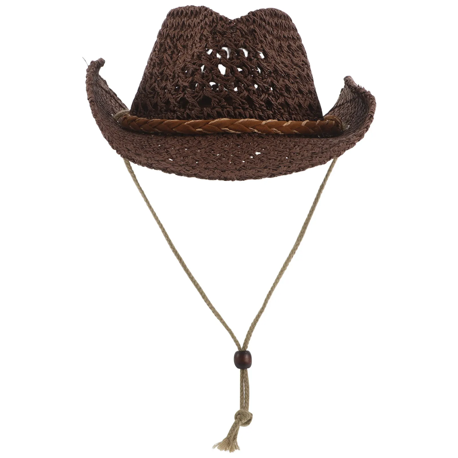 Kids Straw Cowboy Hat Western Style Wide Brim Sun Hat for Girls Boys with Chin Strap Beach Outdoor Vacation Summer Camping view 2