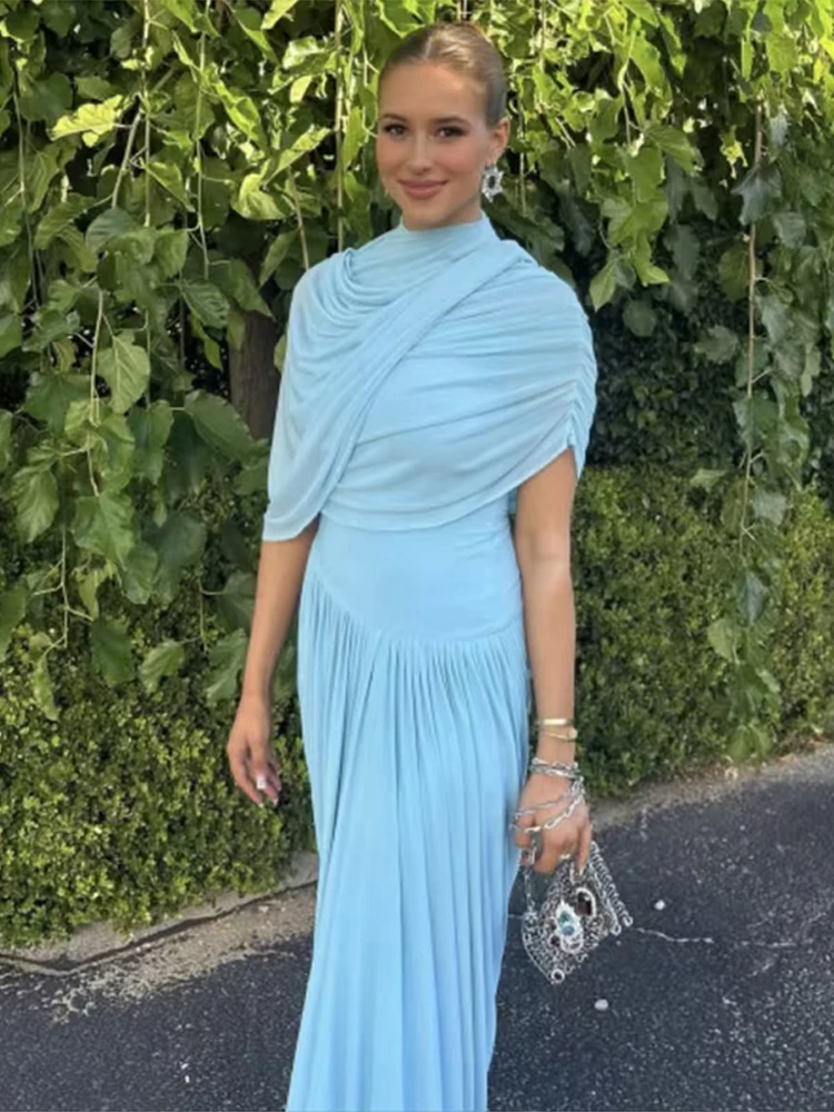 Xale plissado envolto vestido feminino estilo capa em camadas fino ajuste elasticidade cintura cinched robes sexy malha praia vestidos longos verão