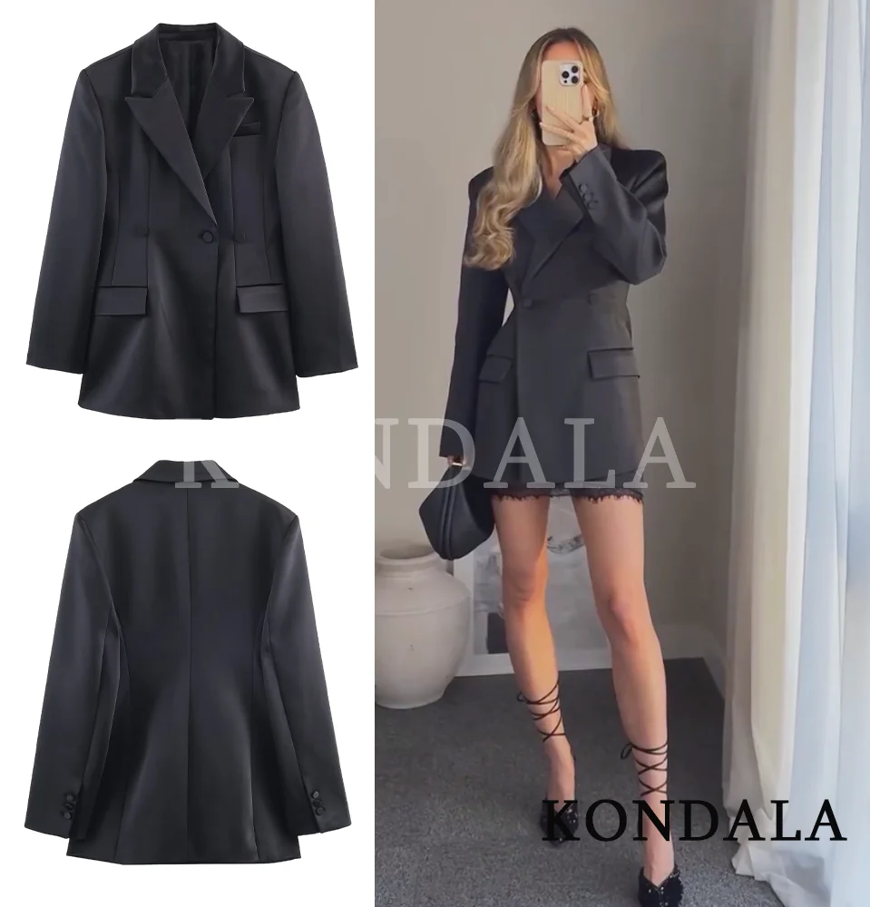 

KONDALA элегантный черный атласный пиджак для ужина с лацканами, двубортный пиджак, женский модный осенне-зимний пиджак 202, офисный женский вечерний пиджак