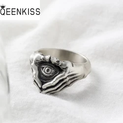 QEENKISS 925 Sterling Silver Vintage Hand Eye Rings for Men Male Birthday Wedding Party Christmas Boyfriend Father Gifts RG7006