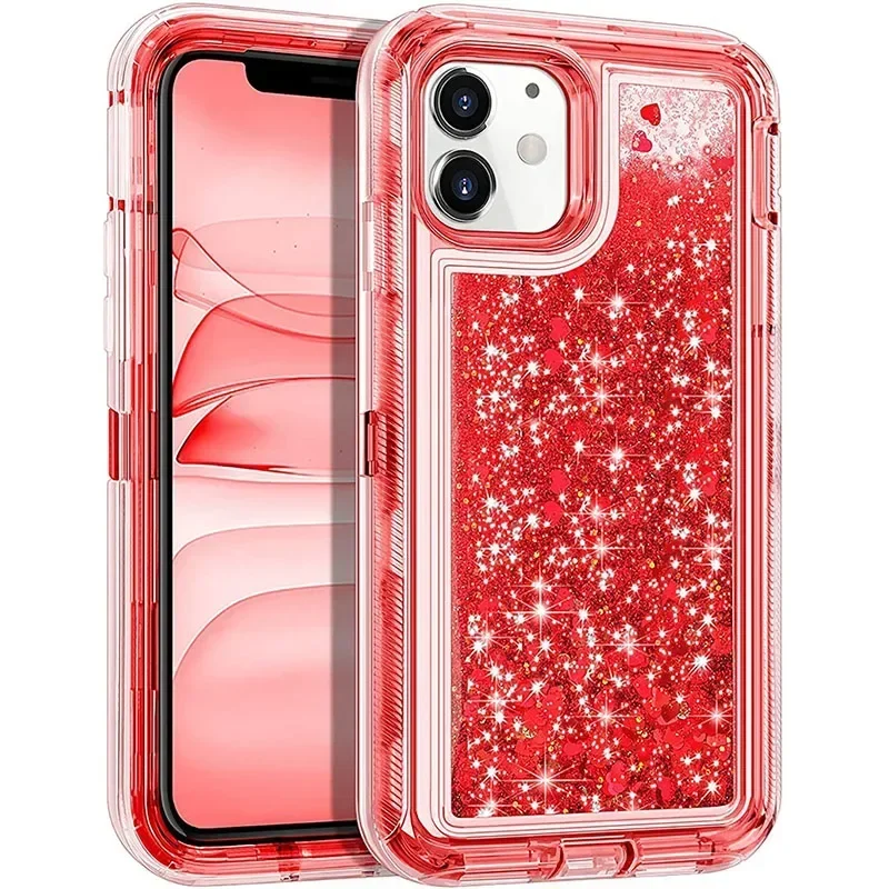 Luxury Glitter Dynamic Quicksand  Case for iPhone 11 13 15 Pro Max 12 Mini 14 Plus Heavy Defender Shockproof Cover Phone Cases