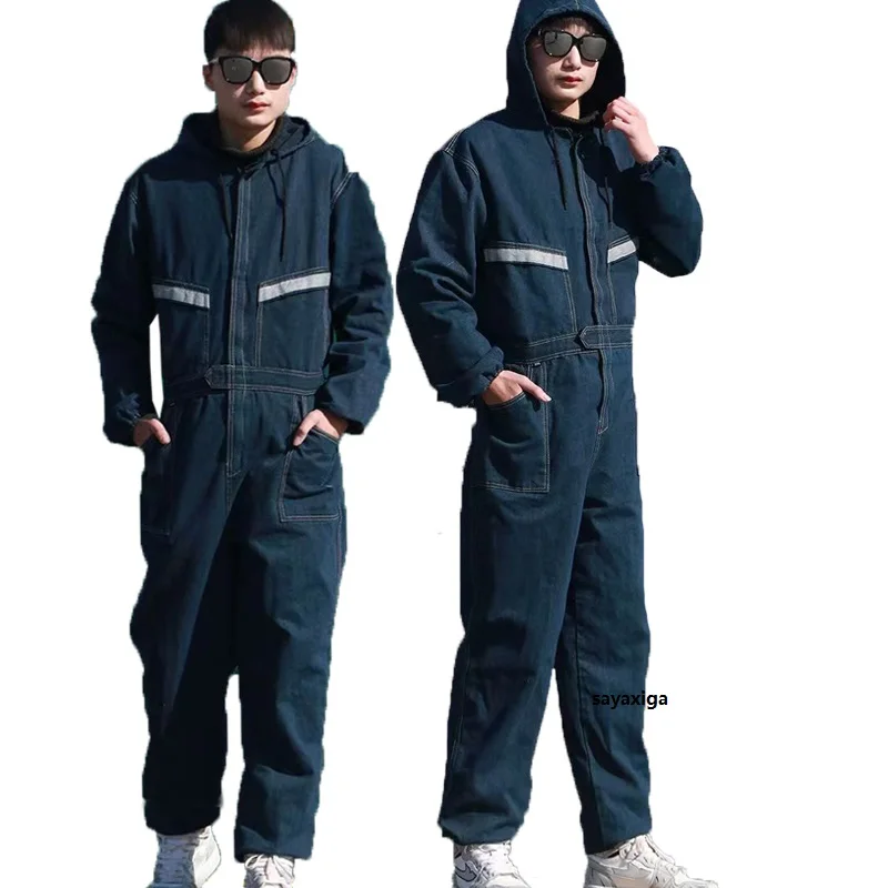 

Denim Coveralls Electric Welding Suit Labor Insurance Clothes Auto Repairman Workwear Hooded Overalls Hi Vis Safety Jumpsuits4xl