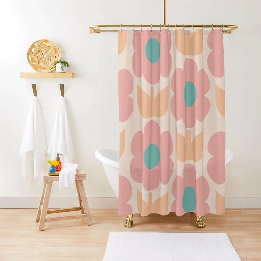 

Primrose Flowers Retro Floral Pattern Muted Pastel Blush Apricot Teal Shower Curtain Toilet Accessories Bathroom Curtain