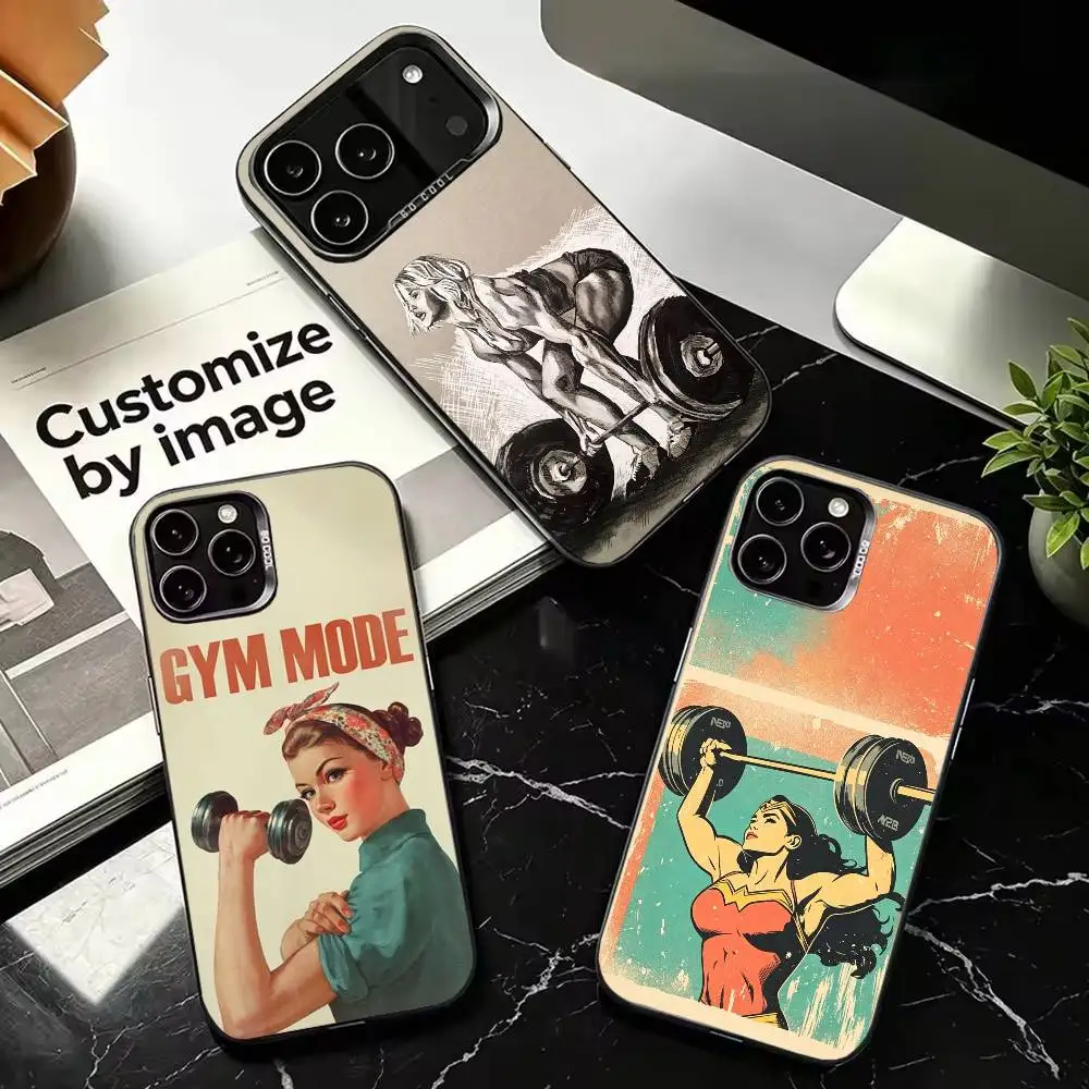Female fitness pattern Colorful Silver Protective Cell Phone Case, Fit for iPhone 11,12,13,14,15,16,17,Plus,Pro Max,XS,Mini