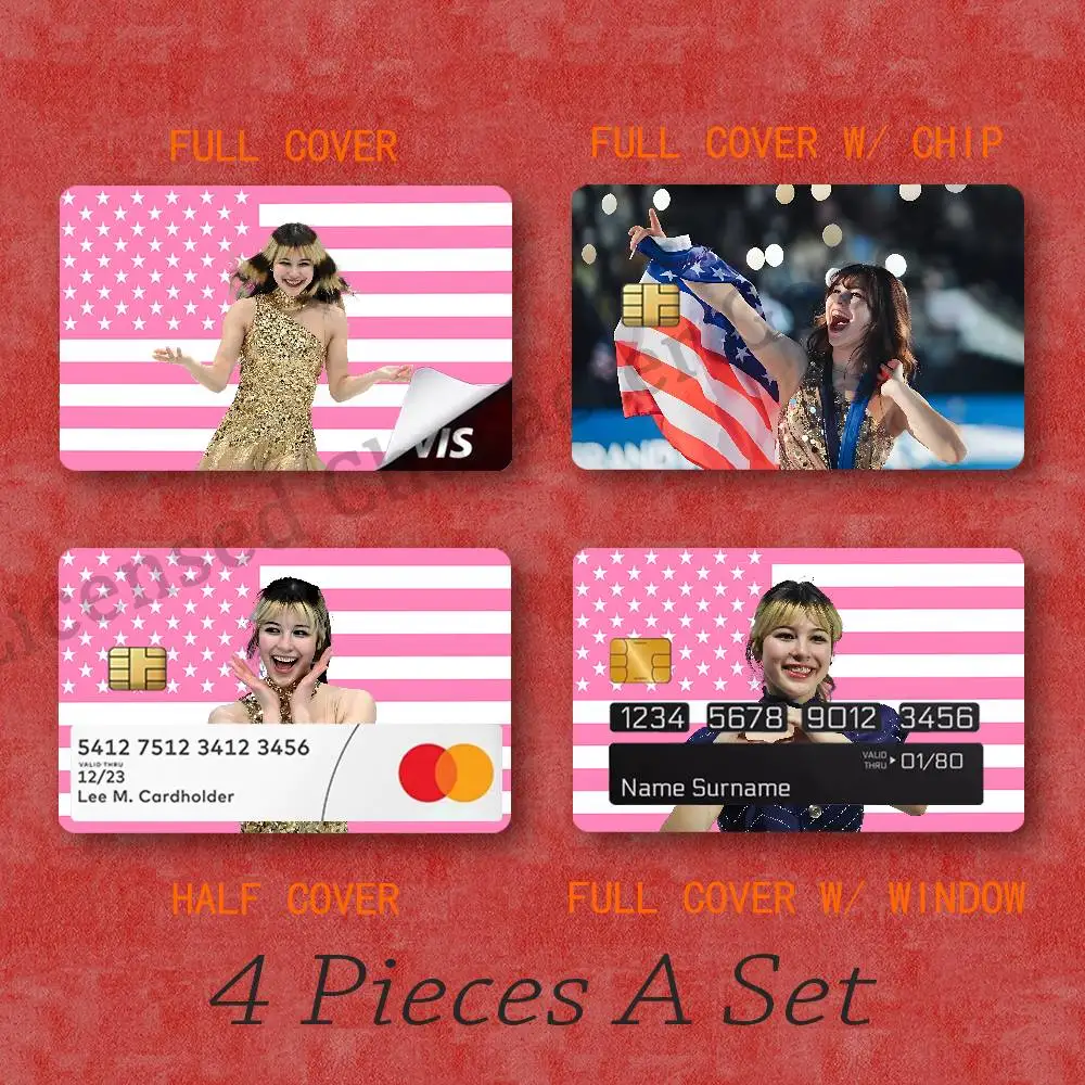 A-Alysa Liu Skating Bank Transit Card Skin Sticker Printed Resistant 4 Styles A Set 54mmx 85mm With Chip Window