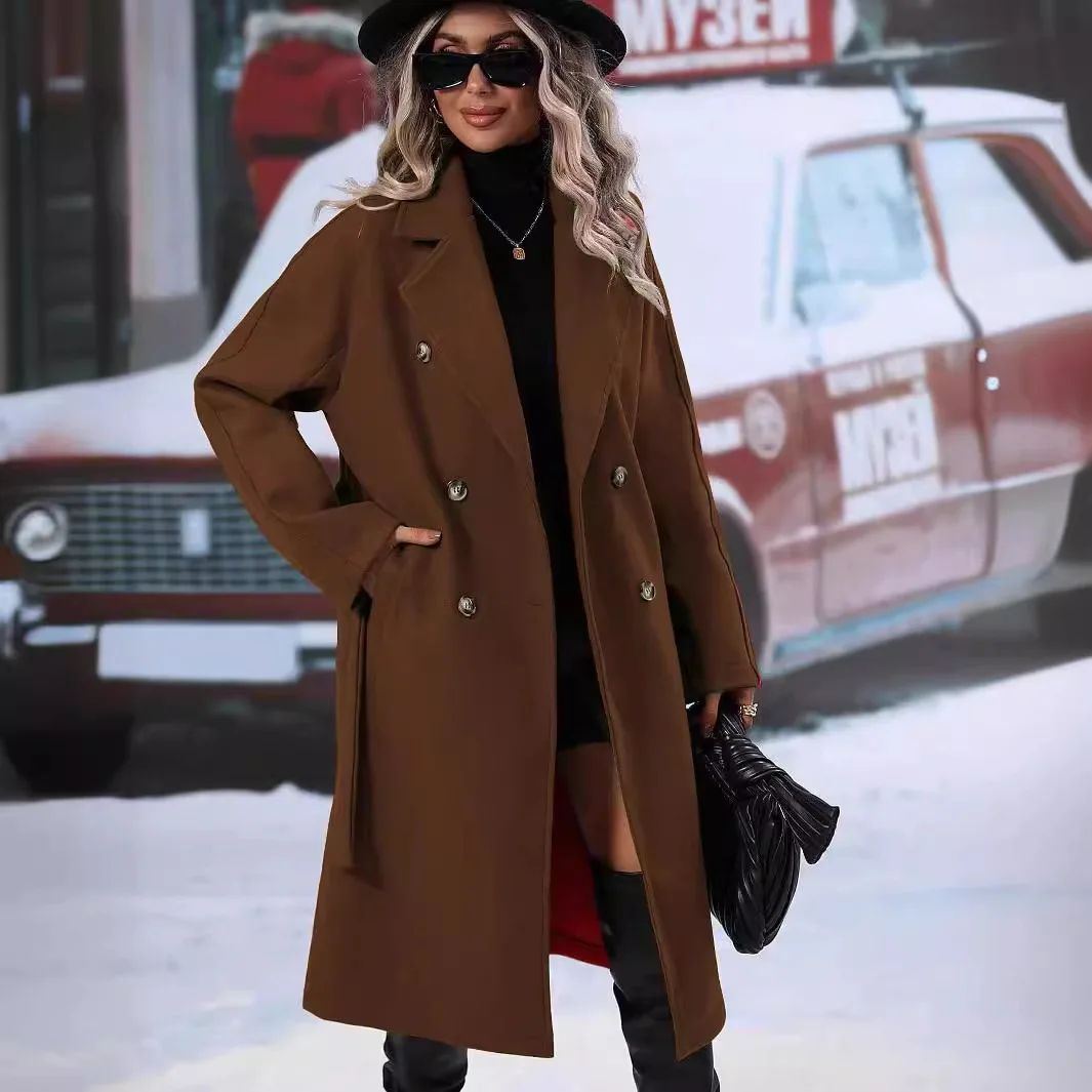 

Autumn Winter 2026 New Fashion Women's Solid Color Turn-down Collar Long Sleeve Casual Trendy 2 Piece Sets Coats Inner Dresses