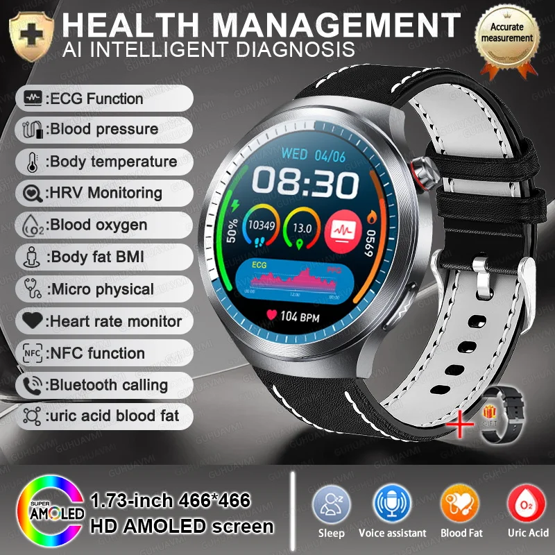 2025 New For XIAOMI Health Trackr Uric Acid Blood lipids Smart Watch Blood Pressure ECG+PPG Clock Body Analysis Smartwatchs Men