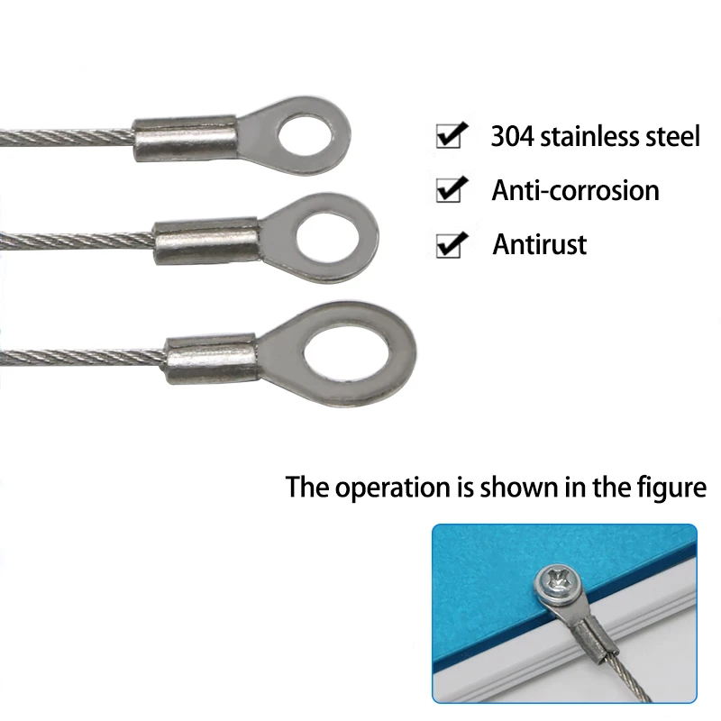 Cordon de sécurité TWindsor JOLock en acier inoxydable, 100 pièces, 1/2mm d'épaisseur, œillets terminés, câble court, longueur 10-100cm