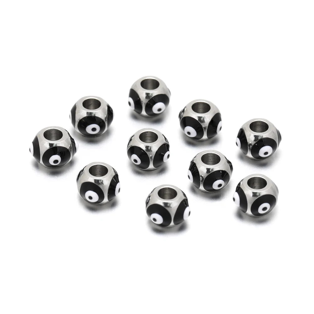 10Pcs Stainless Steel 8MM Gold Color Eyes Spacer Loose Beads for DIY Bracelet Necklace Beads Jewelry Making Findings