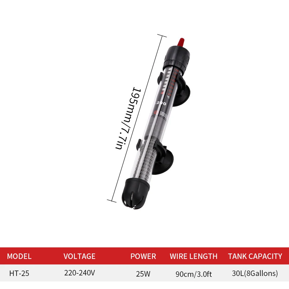 220V Adjustable Temperature Thermostat Heater Rod 25W Submersible Aquarium Fish Tank Water Heat Constant Temperature  EU Plug image 2