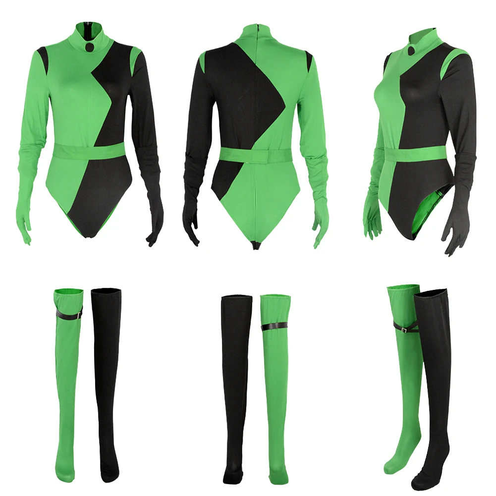 Shego Cosplay Costume Jumpsuit Accessories Bodysuit Outfits Girls Women Adult Fantasy Halloween Carnival Party Disguise Suit