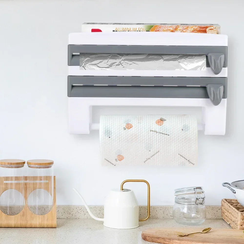 

Wall-mounted Foil 1 Cutting Film Rack 4 Kitchen Storage Cling Aluminum In Paper Sauce Bottle Towel Multifunctional