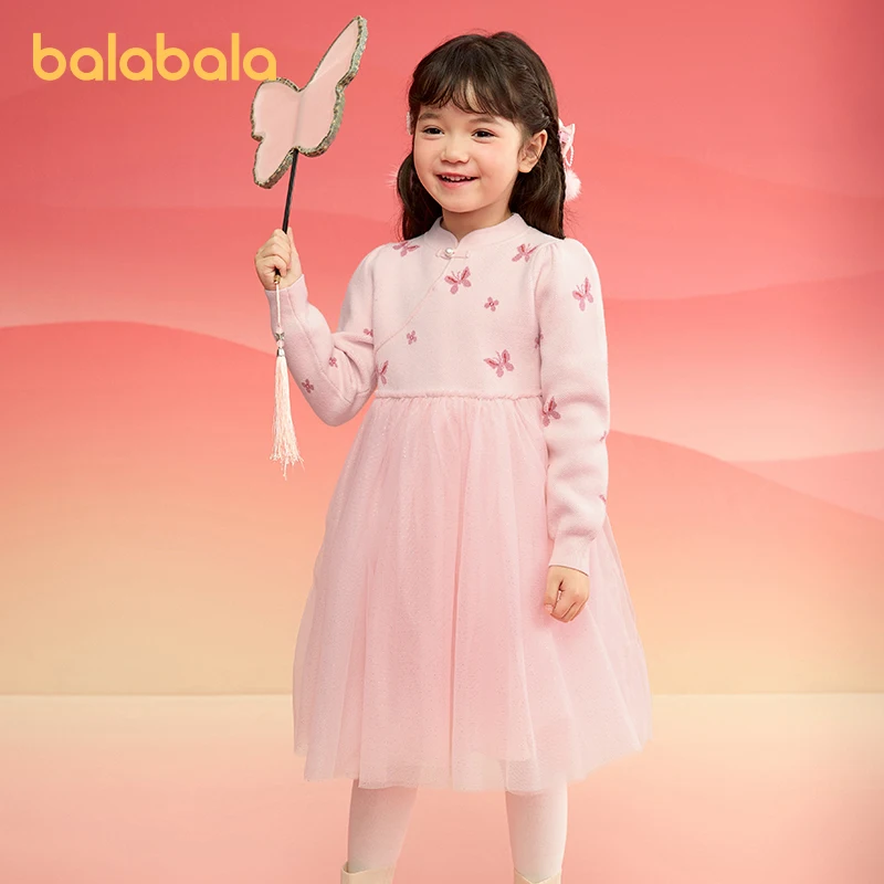 

Balabala Red Dress Girl Princess Style Chinese New Year Outfit 2025 Spring Festive Wear for Toddlers