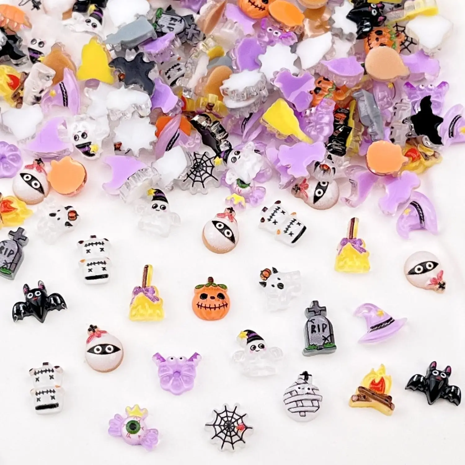 50pcs Mix Halloween Nail Art Charms Chrismas 3D Resin Pumpkins Nail Decoration for Manicure DIY Spooky Nail Accessories Parts