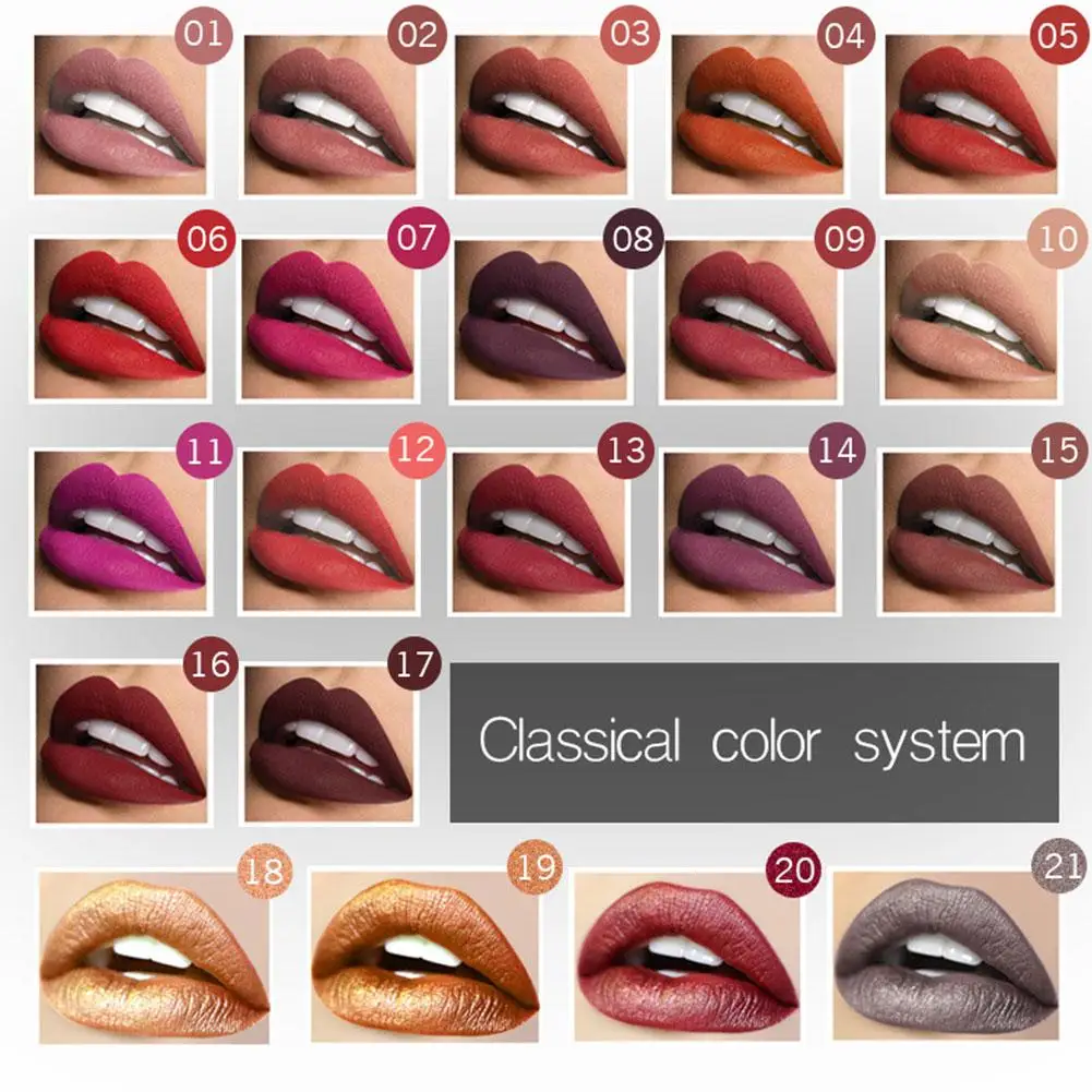 Matte feuchtigkeit spendende flüssige Lippenstift Frauen Lippen Make-up lange seidig dauerhafte sexy Farben Textur Lip gloss mehrfarbige Creme Lippe 21 u6l8