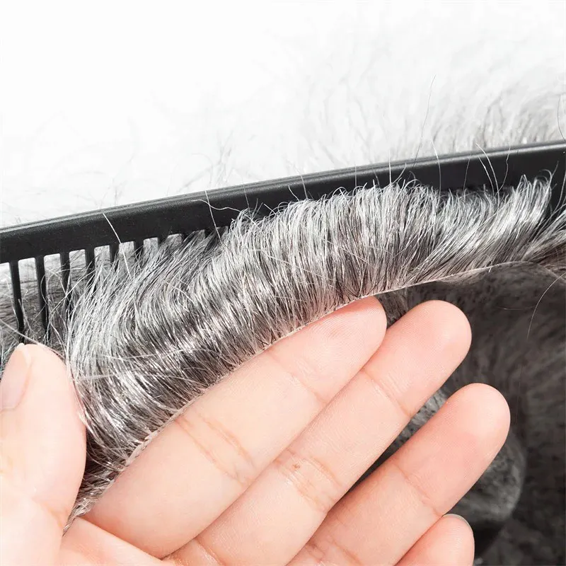 شعري طبيعي للرجال حقن الجلد قاعدة الرجال الشعر المستعار 1B65 1B50 رمادي الرجل العجوز قطع الشعر دائم 100% نظام الشعر البشري الاصطناعي