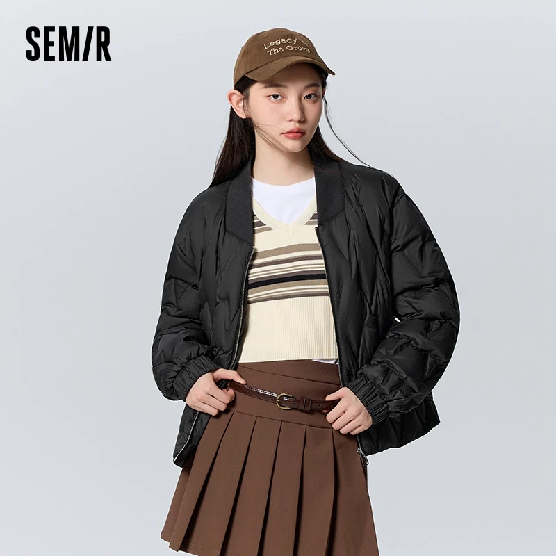 Semir Down Jacket Women Baseball Collar Casual Fashion Winter Loose Lightweight Simple Temperament Coat