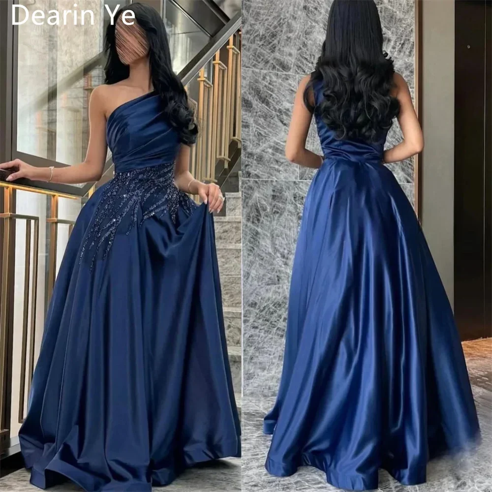 

Customized Prom Gown Saudi Arabia Dearin One Shoulder A-line Floor Length Skirts Sequin Fold Draped Ruffle Bespoke Occasion Dres