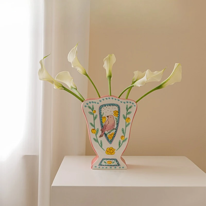 

Double-sided hand-painted ceramic vase ornament, French hydroponic decoration for living room flower arrangement