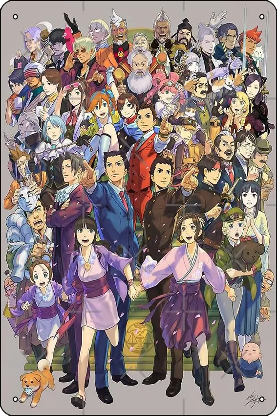 Affiche Ace Attorney 20e anniversaire, 8x12 pouces, signe en étain en métal drôle, salle de jeux, grotte d'homme, décoration murale