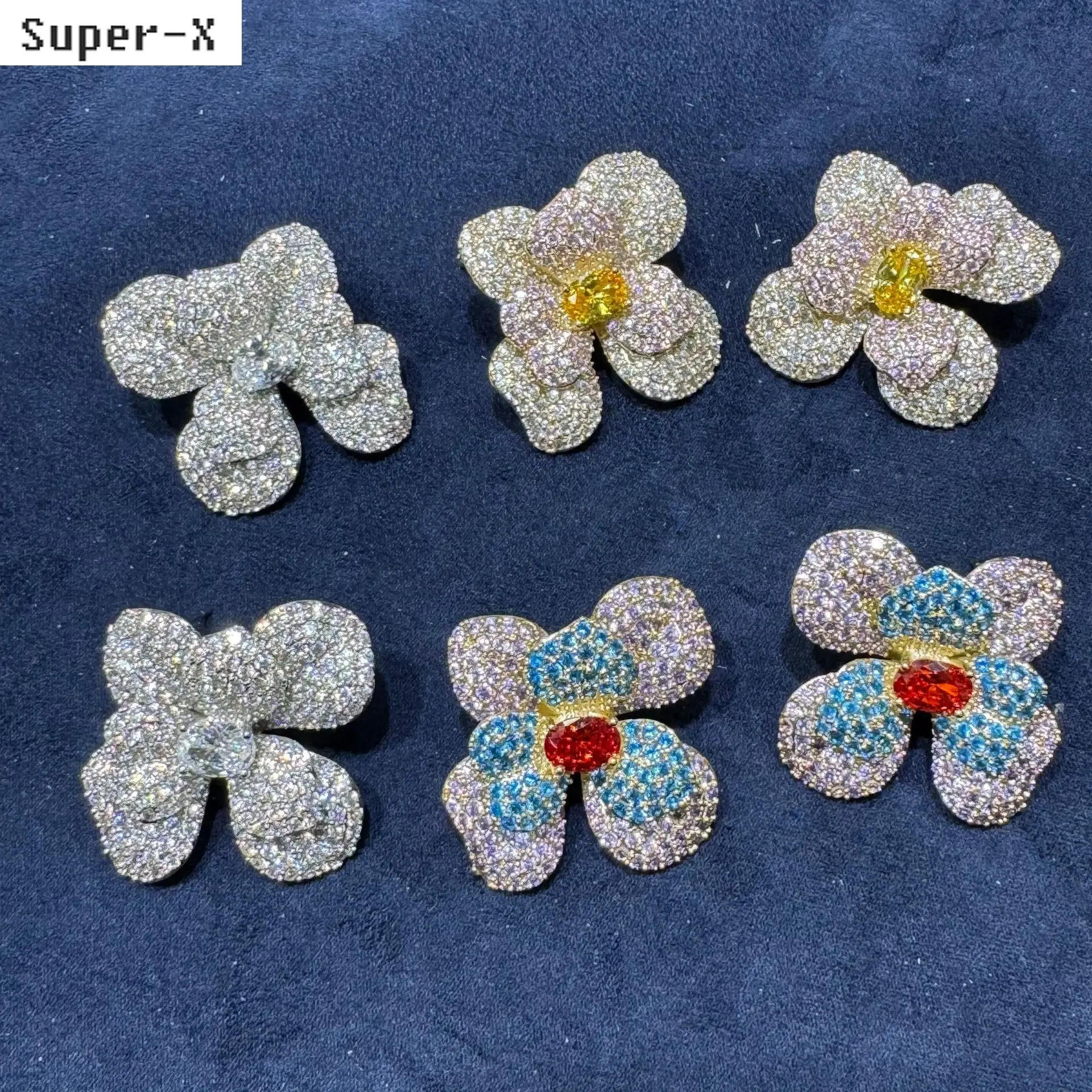 fashion cubic zirconia flower earrings for women shiny jewelry silver color white blue petals stud earrings dinner party gift