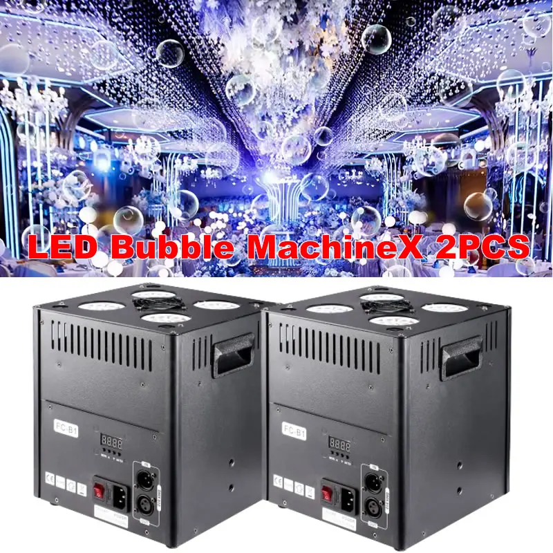 Máquina de burbujas LED de 2 piezas para escenario, equipo de burbujas de humo con Control remoto DMX de 20W, efecto especial para actuaciones de DJ, discotecas, bodas y bailes