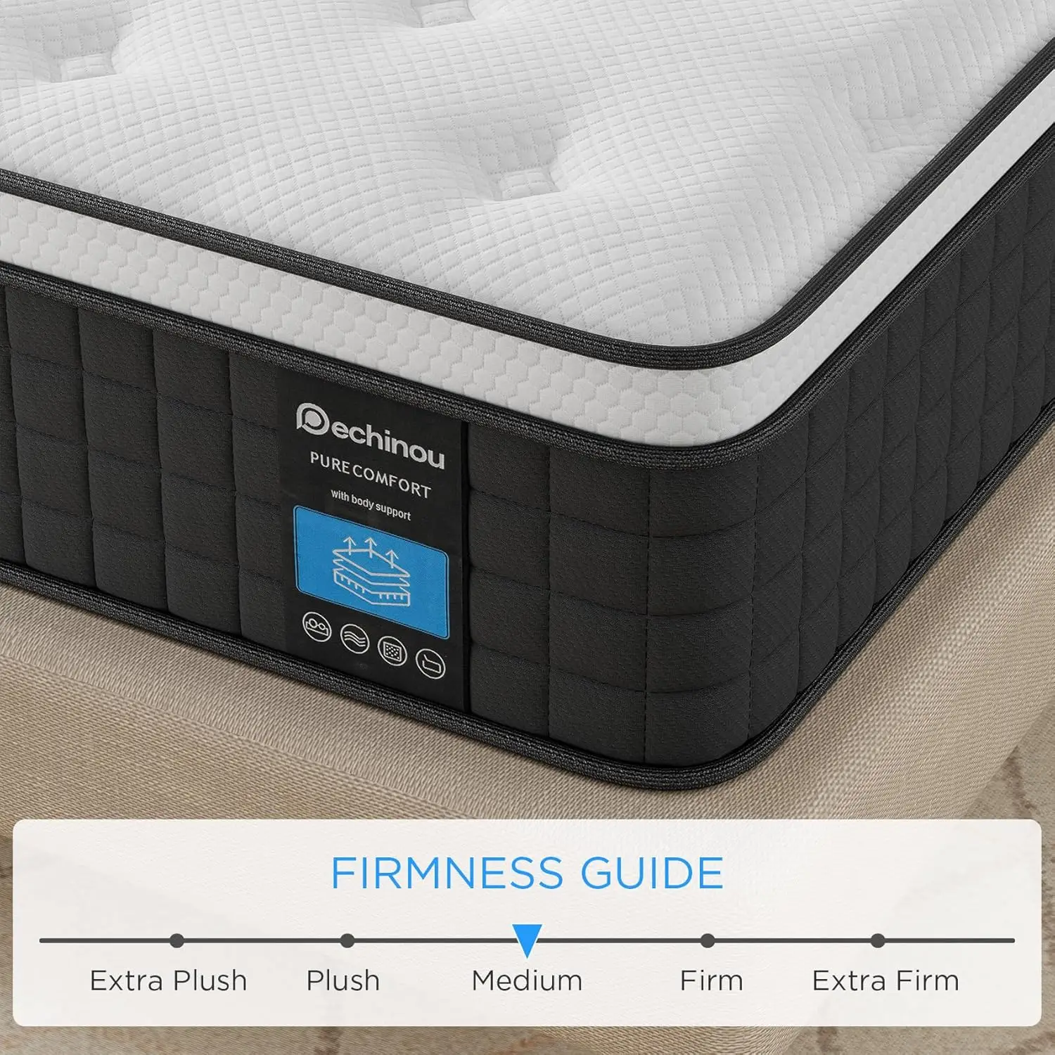 Colchão Queen, colchões Queen Size de 10 polegadas, colchão híbrido em uma caixa com espuma viscoelástica e mola independente, macio e confortável