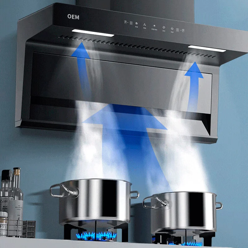 

24 м3/26 м3 Верхняя боковая вытяжка с двойным всасыванием, газовая плита, набор варочных панелей, домашняя кухня, большая всасывающая кухонная вытяжка 7 типов, два комплекта