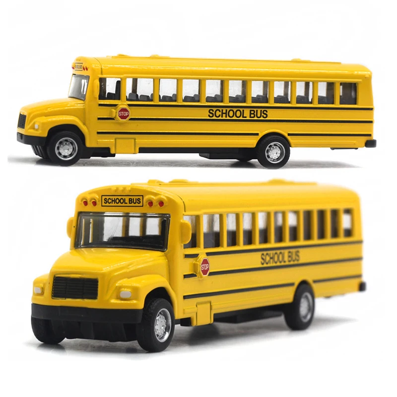 Diecast Alloy School Bus Toy For Kids Inertia Vehicle Model Pulled Car Educational Toys Birthday Gift For Boys 1:64 B049