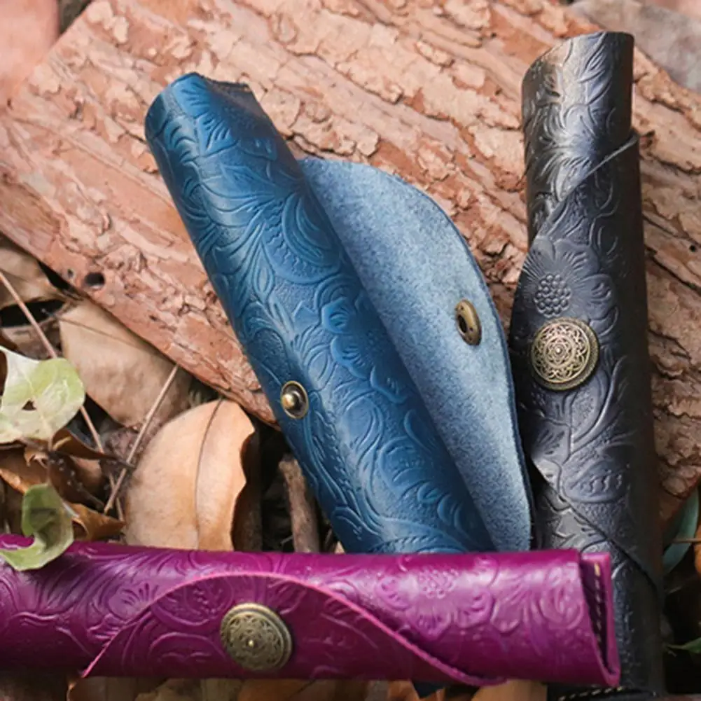 Pen Pocket Protector Flower Pattern Single Pen Bags Fadeless Faux Leather Bright Color Pen Pocket Pouch Stationery Supplies