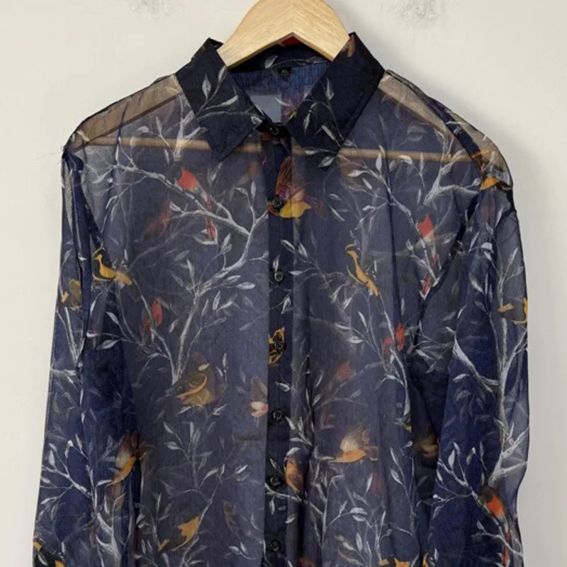 WVGA Spring Summer New Man Tide Printed Trendy Long Sleeve Shirt Niche Chic Casual Personalized Turn-Down Collar Tops Ins W20299