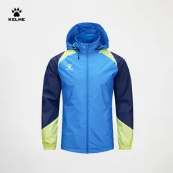 KELME Men Windbreaker Running Jacket Soccer Training Windproof Sports Coat Quick Dry high neck tights Detachable Hooded Jackets