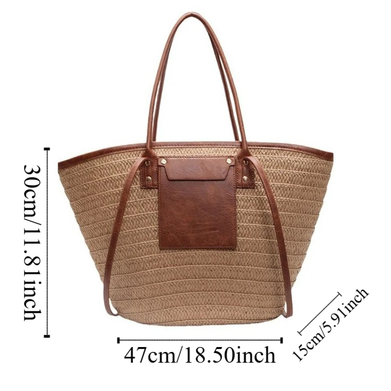 Vintage Style Straw Baskets Bag Raffia Circle Rattan Material Woven Shoulder Bag Bohemian Design Large Capacity Beach Bag