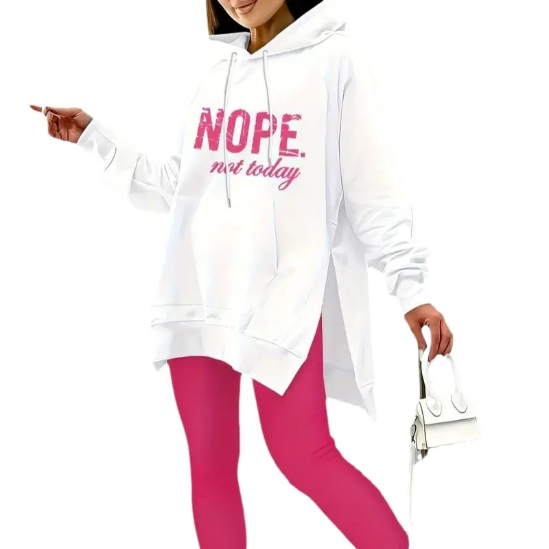 Damen-Hoodie-Hose, 2-teiliges Set, Kapuzenoberteil, Hose, Anzug, Briefdruck, Ensemble, Taschen, lässig, sportlich, Outfits, Herbst-Trainingsanzug