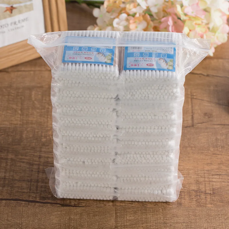 160pcs Disposable wooden stick cotton swabs in bags Double-end hygienic cleansing cotton swab