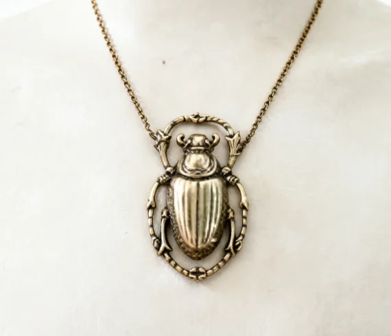 Gothic Beetle Scarab Necklace Steampunk Bronze Color Pendant Animal Insect Goth Jewelry