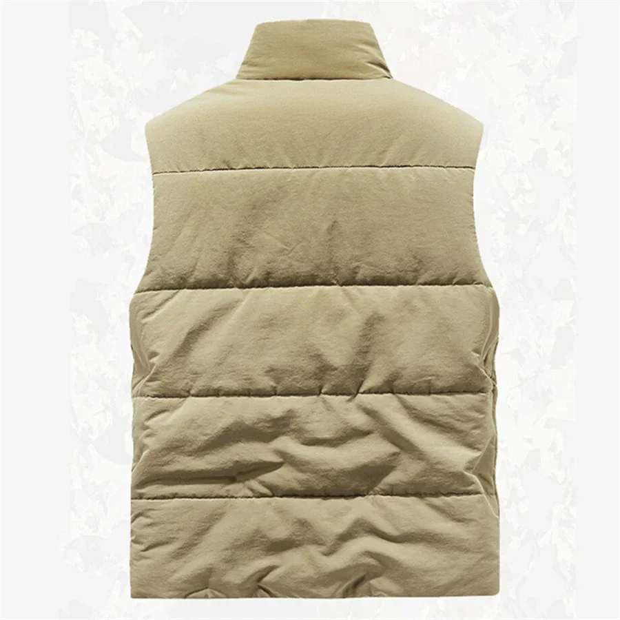 2024 New Men\'s Cargo Vest Winter Thick Fleece Warm Sleeveless Jacket Solid Color Tactical Coat Men Pockets Work Waistcoat 6XL