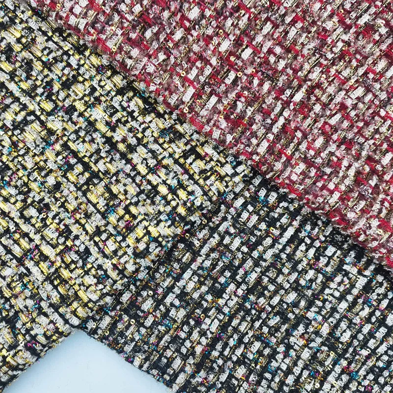 

Цветная твидовая ткань с пайетками и плетеными узорами для осенних курток, платьев, костюмов, пальто, материал для шитья своими руками