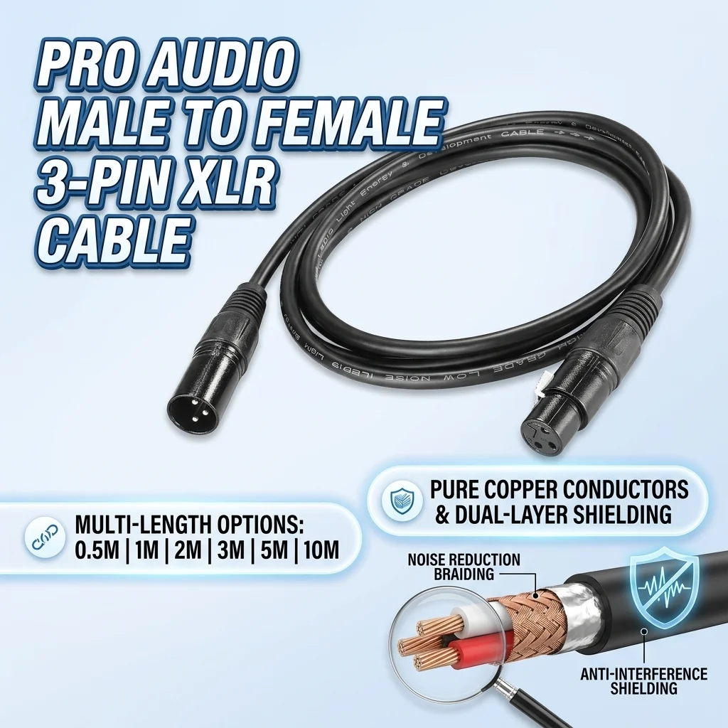 3-Pin XLR-Kabel Stecker auf Buchse M/F OFC Audiokabel Abgeschirmt für Mikrofon Mischpult 1m 2m 3m 5m 10m