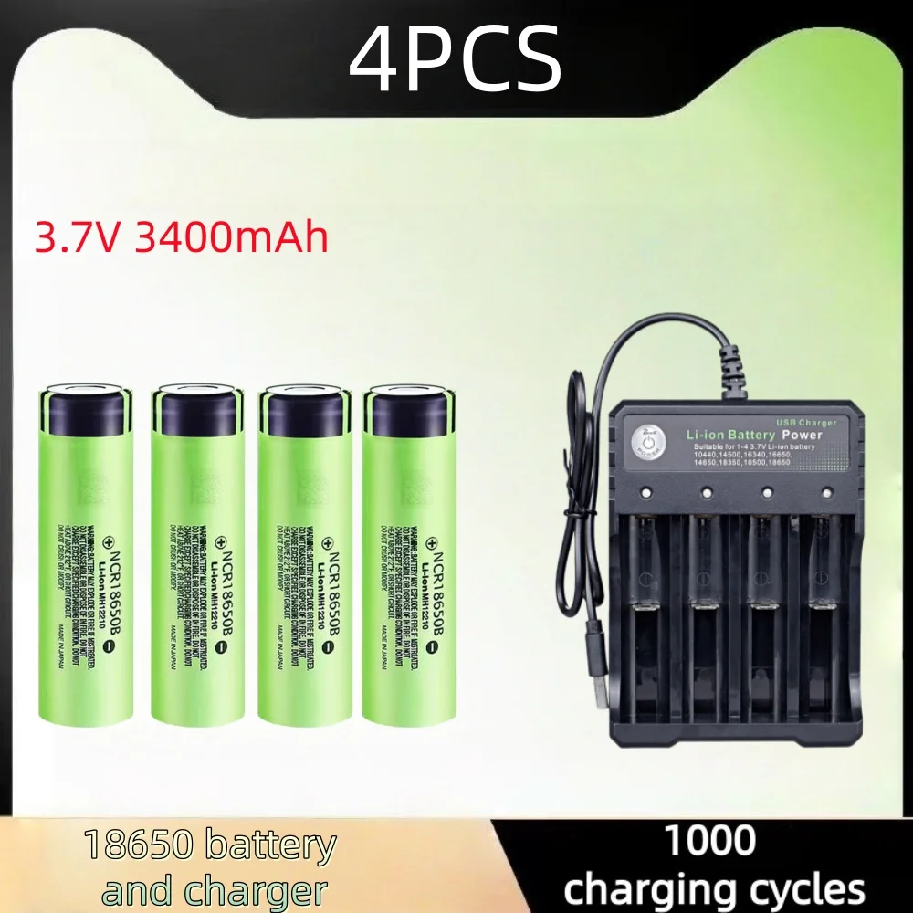 4-20 SZT. Akumulator Litowy 18650 3.7V 3400mAh 34B Do Lampy Latarki Ładowarka USB Oryginalny Nowy NCR18650B — zdjęcie produktu 3