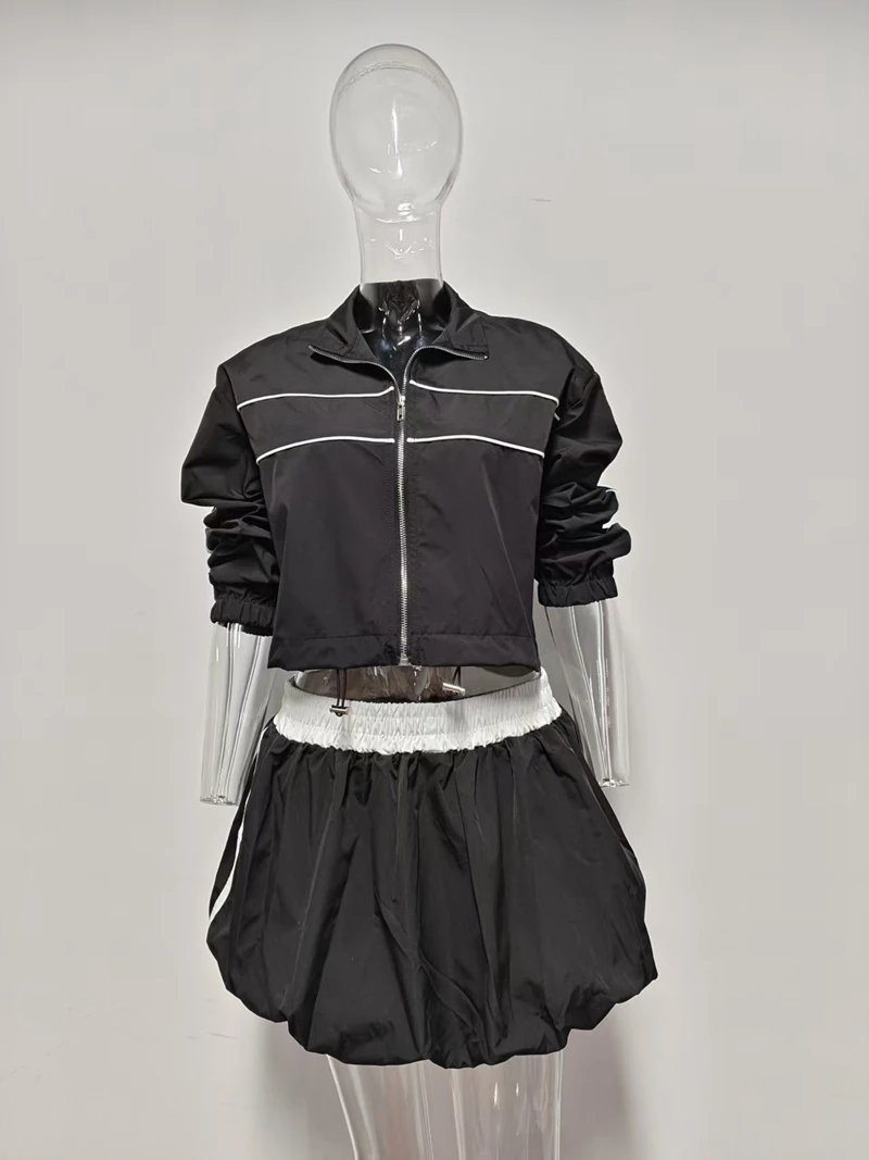 STYLISH LADY Casual 2 Piece Set Women Long Sleeve Jacket and Mini Skirt Suits 2025 Summer Patchwork Street Sports Outfits