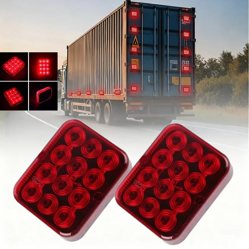 

2PCS Truck Rear Tail Lights Caravan Lamps Trailer Red 12LED Signal Warning Driving Fog Light Brake Taillights for Car Bus Lorry