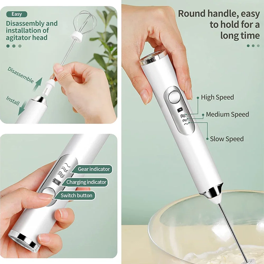 Electric Milk Frother Portable USB Egg Beater Hand Held Coffee Whisk Foam Mixer Rechargeable Kitchen Household Milk Foamer